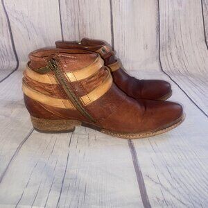 AS 98 Womens Ankle Boots 6.5 Brown Leather Double Strap Distressed Cowgirl Rodeo